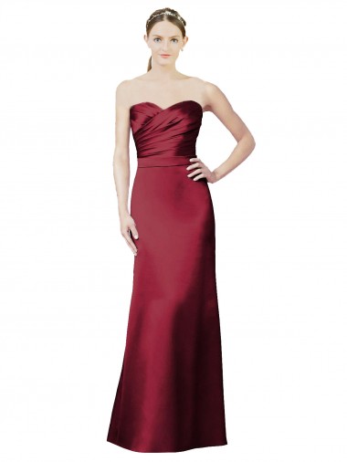 Strapless Satin Bridesmaid Dress with Asymmetrical Draped Bodice Brisbane
