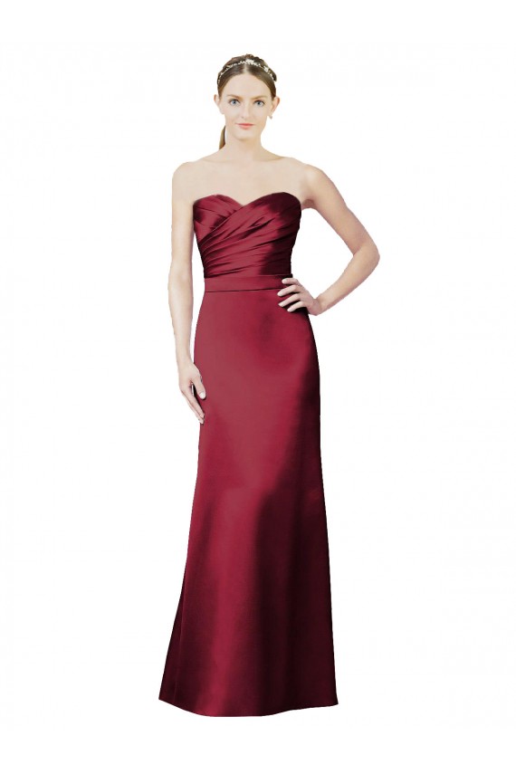 Strapless Satin Bridesmaid Dress with Asymmetrical Draped Bodice Brisbane
