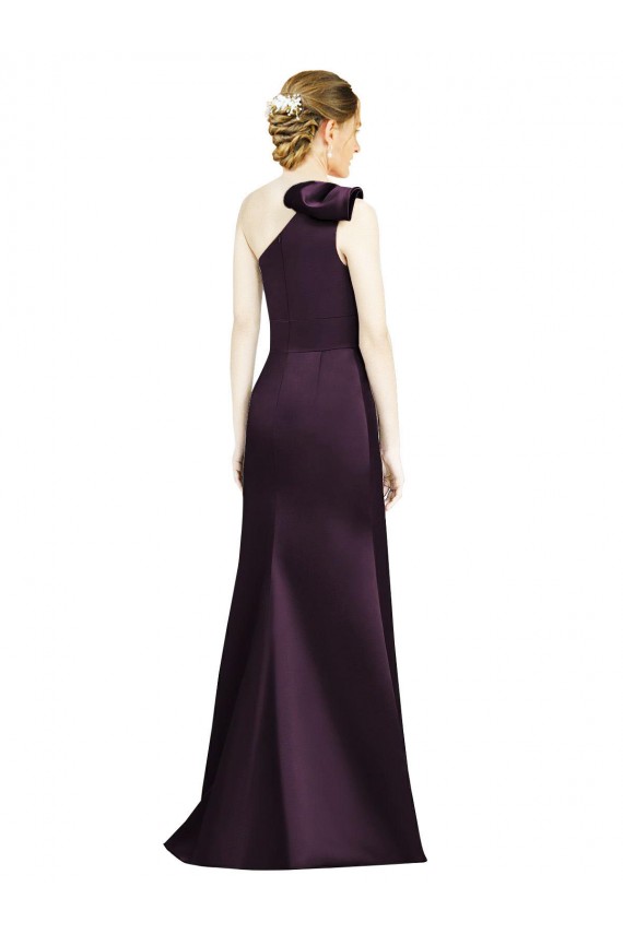 Full Length One Shoulder Satin Bridesmaid Dress with Bow Shoulder Detail Brisbane