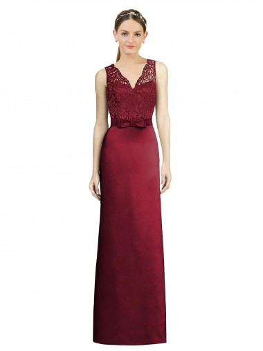 Full Length Sleeveless Satin Bridesmaid Dress with Lace Bodice Brisbane