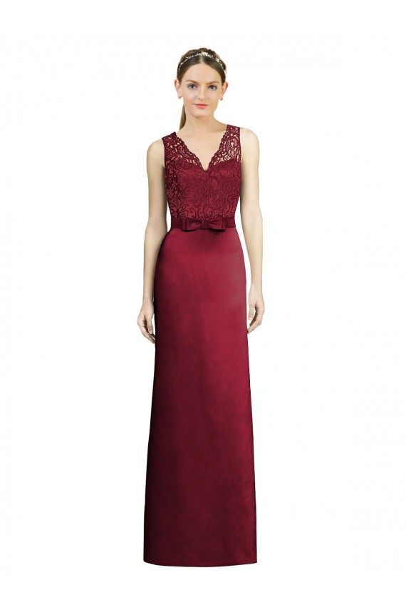 Full Length Sleeveless Satin Bridesmaid Dress with Lace Bodice Brisbane