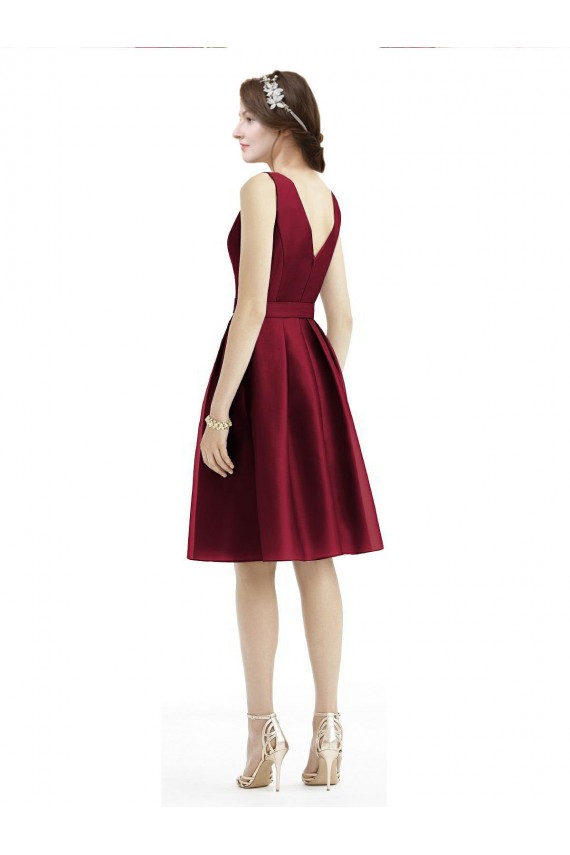 Short Midi Length Satin Cocktail Bridesmaid Dress with Bateau Neckline and V-Back Brisbane