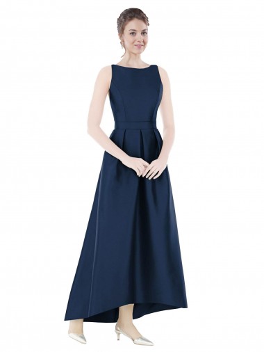 Full Length Sleeveless Long Satin Bridesmaid Dress with High Low Hem Detail Brisbane