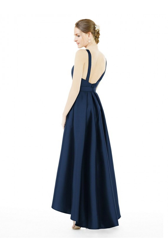 Full Length Sleeveless Long Satin Bridesmaid Dress with High Low Hem Detail Brisbane