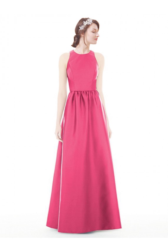 Jewel Neck Keyhole Back Sleek Long Satin Bridesmaid Dress Brisbane