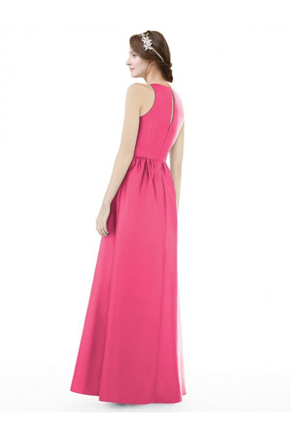 Jewel Neck Keyhole Back Sleek Long Satin Bridesmaid Dress Brisbane