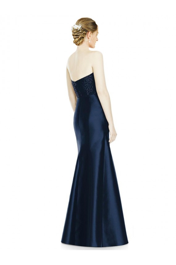 Full Length Strapless Satin Bridesmaid Dress with Lace Sweetheart Neckline Brisbane