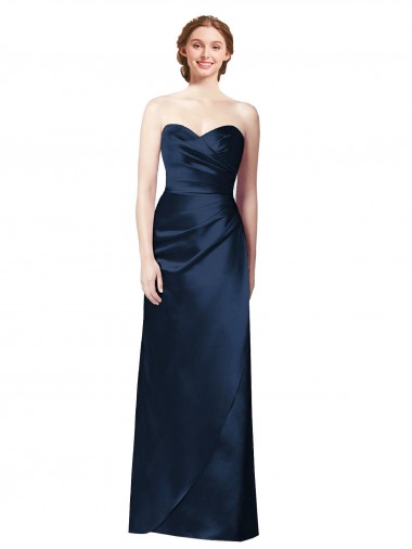 Faux Wrap A-Line Long Satin Bridesmaid Dress with Draped Bodice Brisbane