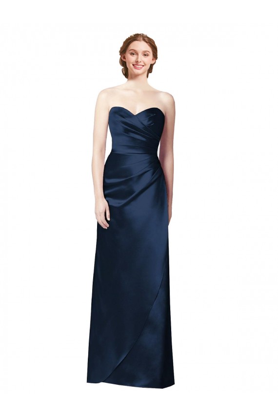 Faux Wrap A-Line Long Satin Bridesmaid Dress with Draped Bodice Brisbane
