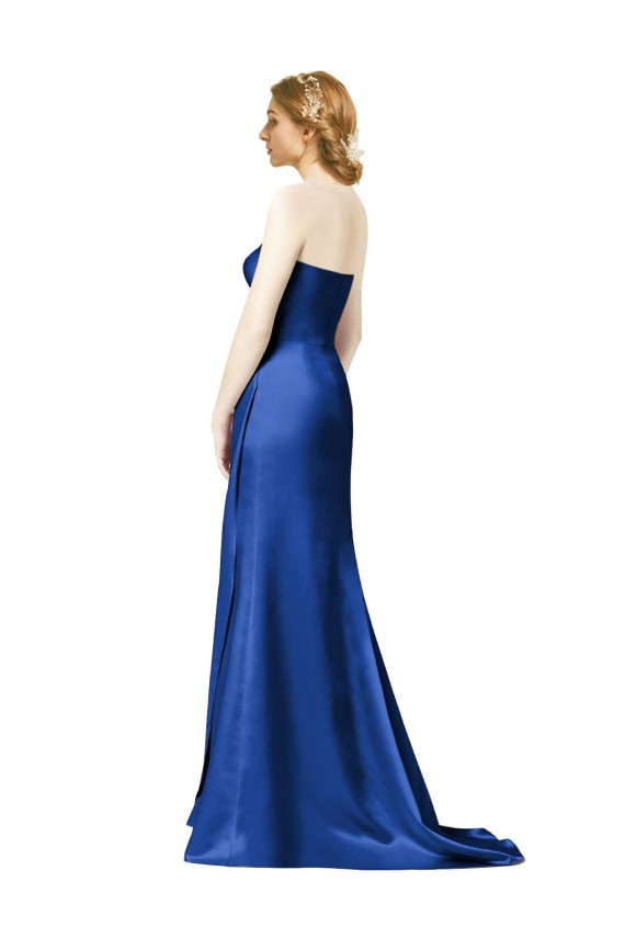 Faux Wrap A-Line Long Satin Bridesmaid Dress with Draped Bodice Brisbane