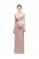 Sleeveless V-Neck Long Satin Bridesmaid Dress with Draped Bodice and Tiered Bow Brisbane
