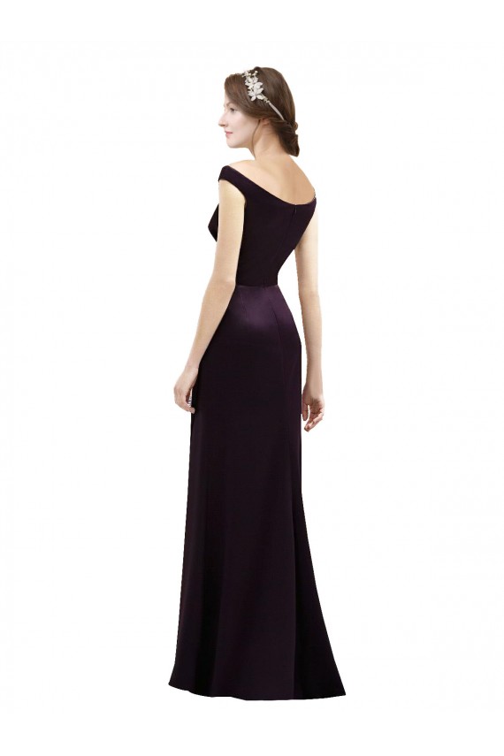 Off The Shoulder Long Satin Bridesmaid Dress with Asymmetrical Pleated Bodice Brisbane