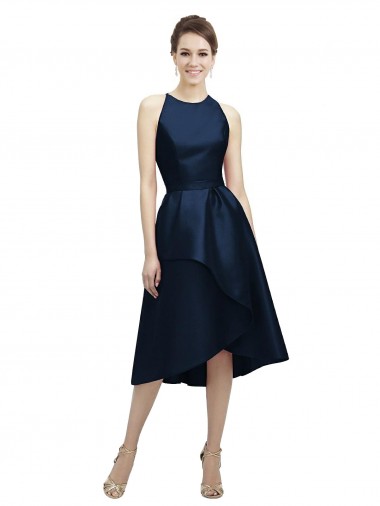 Halter Neck Short Tea Length Sleeveless Satin Bridesmaid Dress Brisbane