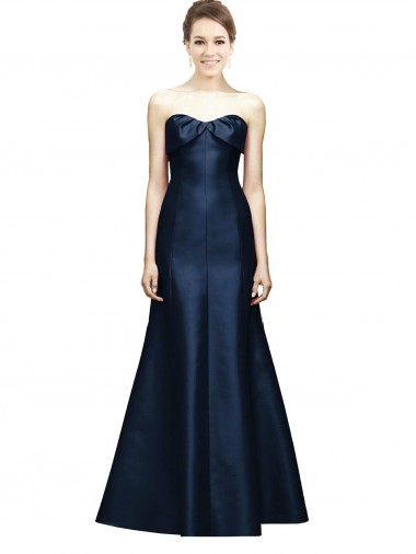 Long Strapless Satin Bridesmaid Dress with Pleated Cuff Neckline Brisbane