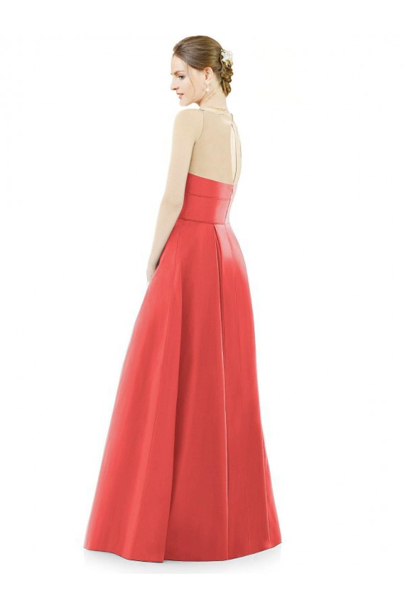 Sheer V-Neck Tulle Illusion Long Satin Bridesmaid Dress Brisbane