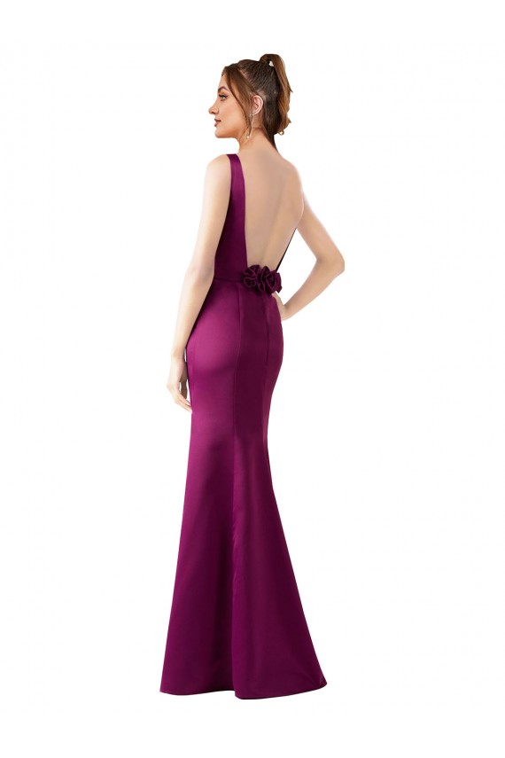 Fitted Sexy Open Back Formal Satin Bridesmaids Dress with Floral Details Brisbane
