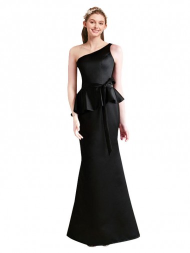 Long One Shoulder Satin Bridesmaid Dress with Bow Ties Brisbane