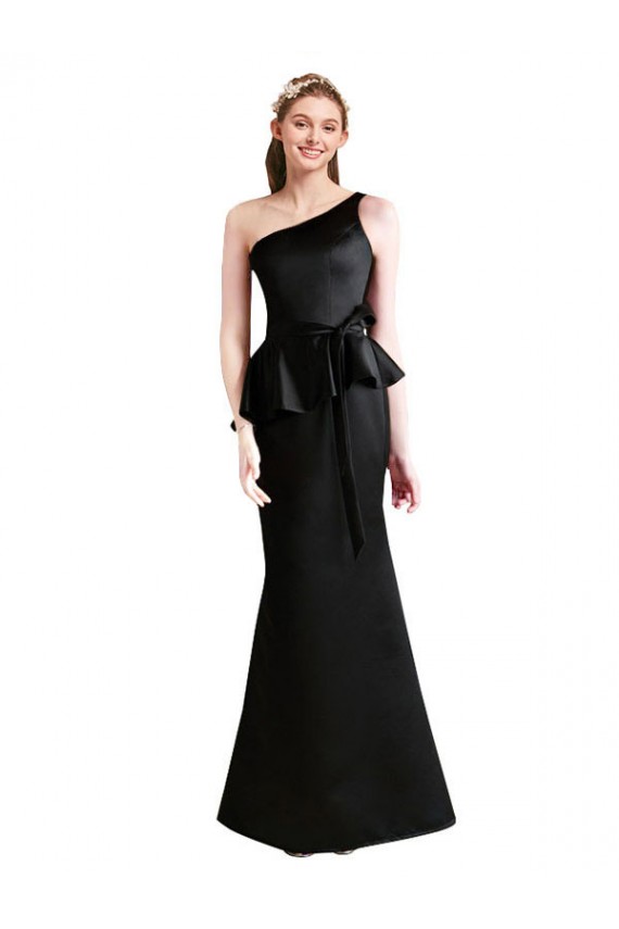 Long One Shoulder Satin Bridesmaid Dress with Bow Ties Brisbane