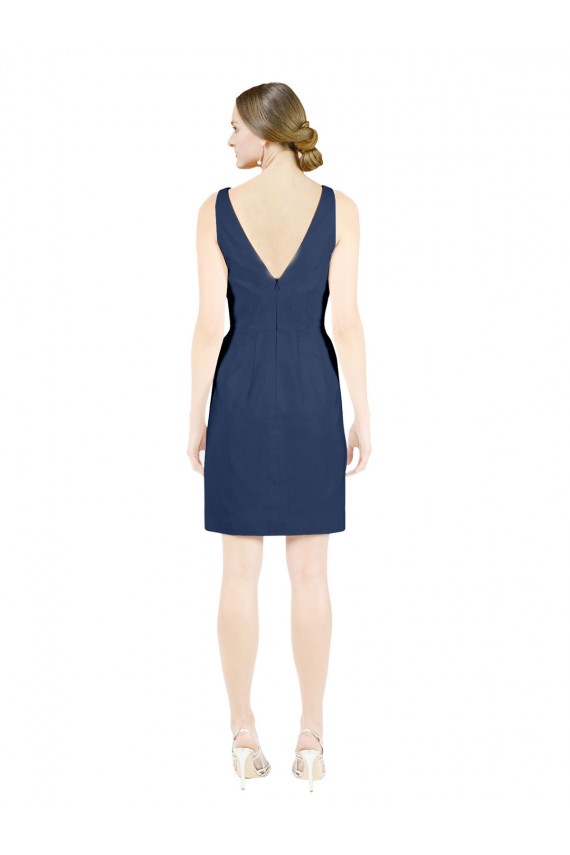 Deep V-Neck Short Knee Length Satin Cocktail Bridesmaid Dress with Slimming Pleats Brisbane