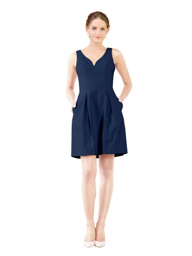 V-Neck A-Line Satin Cocktail Bridesmaid Dress with Pockets Brisbane