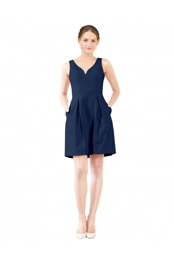V-Neck A-Line Satin Cocktail Bridesmaid Dress with Pockets Brisbane