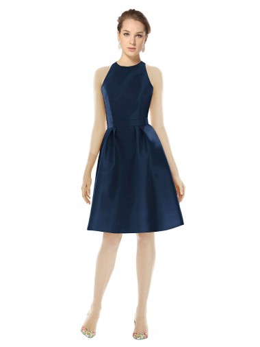 Short Halter Cocktail Length Luxe Satin Cocktail Bridesmaid Dress Brisbane