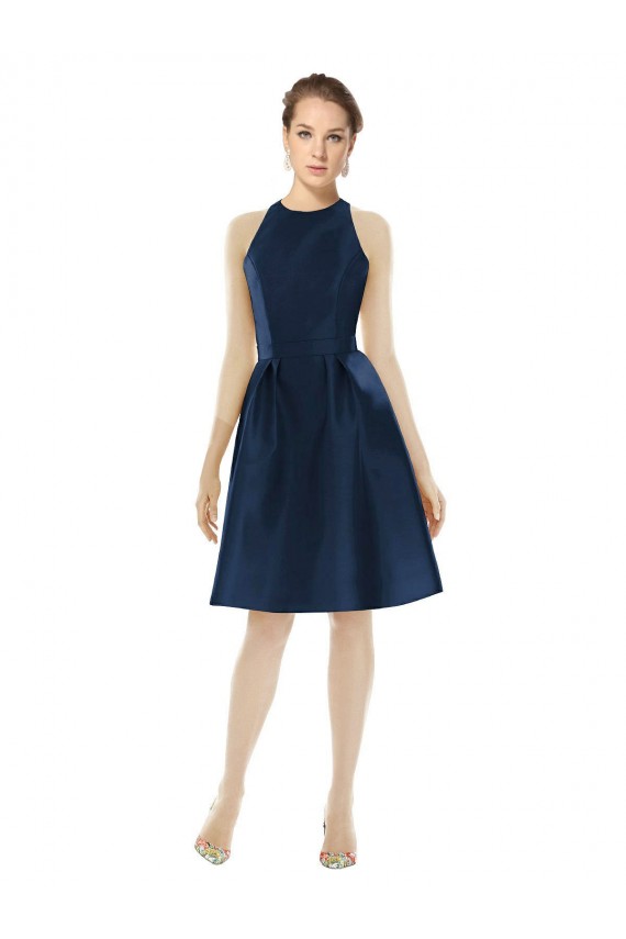 Short Halter Cocktail Length Luxe Satin Cocktail Bridesmaid Dress Brisbane