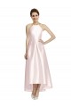 Long High-Low Halter Satin Bridesmaid Dress with Criss-Cross Back Brisbane