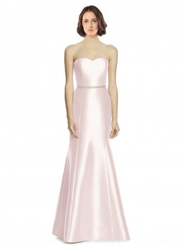 Long Sweetheart Satin Bridesmaid Dress with Slim Beaded Sash Brisbane
