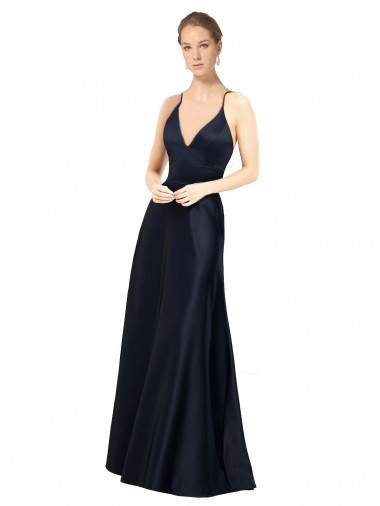 Sexy Satin Bridesmaids Dress with Deep V-Neckline and Strappy Back Brisbane