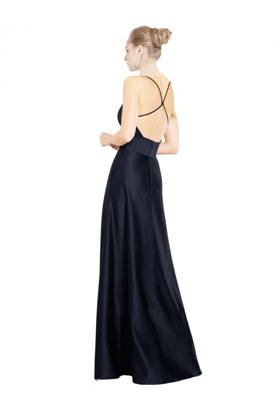 Sexy Satin Bridesmaids Dress with Deep V-Neckline and Strappy Back Brisbane