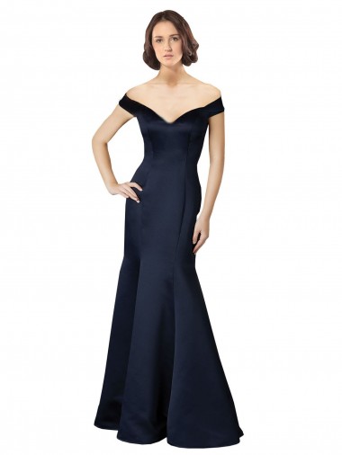 Fit and Flare Satin Bridesmaid Dress / Prom Dress with Off the Shoulder Neckline Brisbane