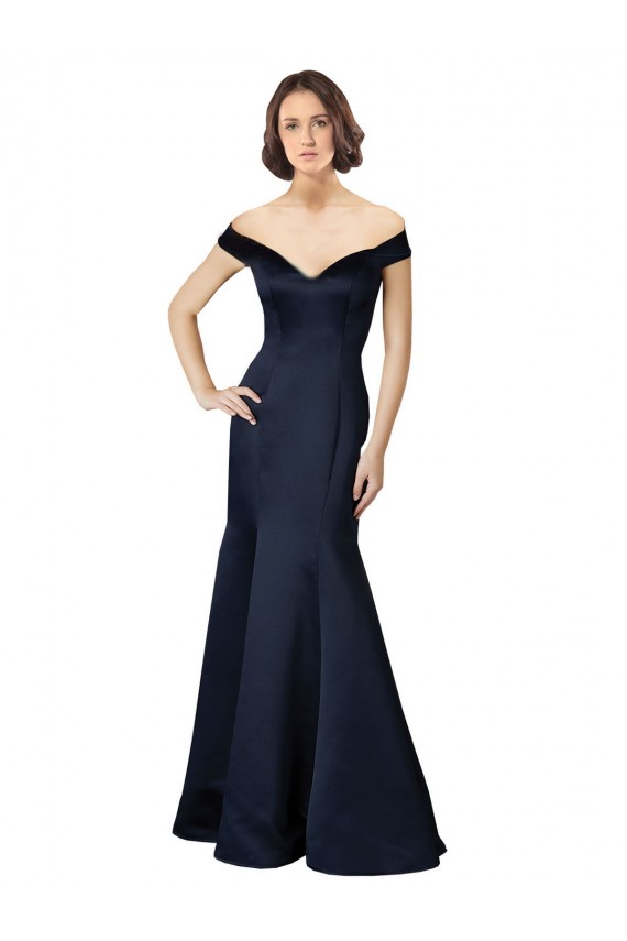 Fit and Flare Satin Bridesmaid Dress / Prom Dress with Off the Shoulder Neckline Brisbane