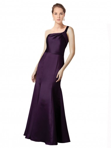 Long Ruched Neckline One Shoulder Satin Bridesmaid Dress / Prom Dress Brisbane