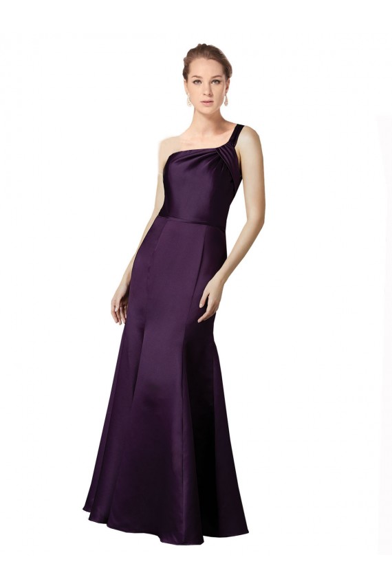 Long Ruched Neckline One Shoulder Satin Bridesmaid Dress / Prom Dress Brisbane