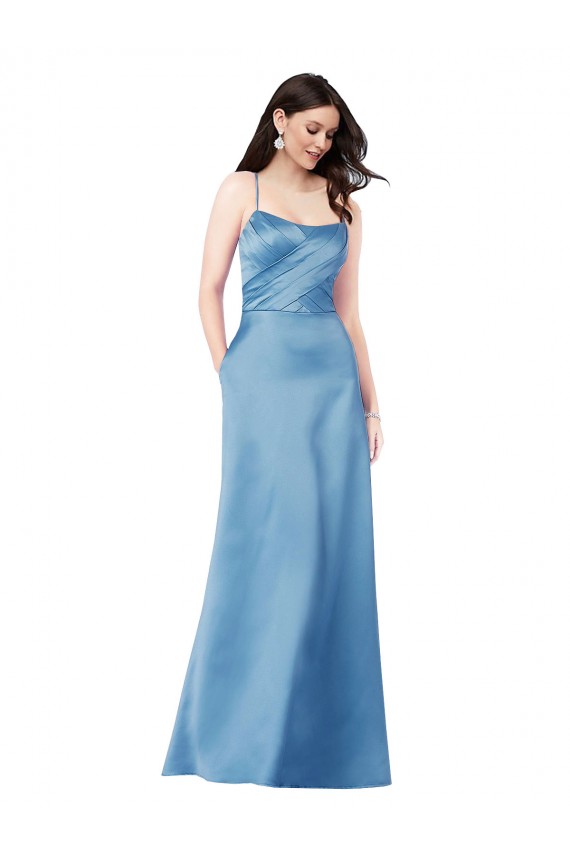 Crossing Strap Back Pleated Bodice Long Formal Satin Bridesmaid Dress / Prom Dress Brisbane