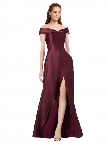 Long Off the Shoulder Formal Satin Bridesmaid Dress / Prom Dress with Thigh-high Slit Brisbane