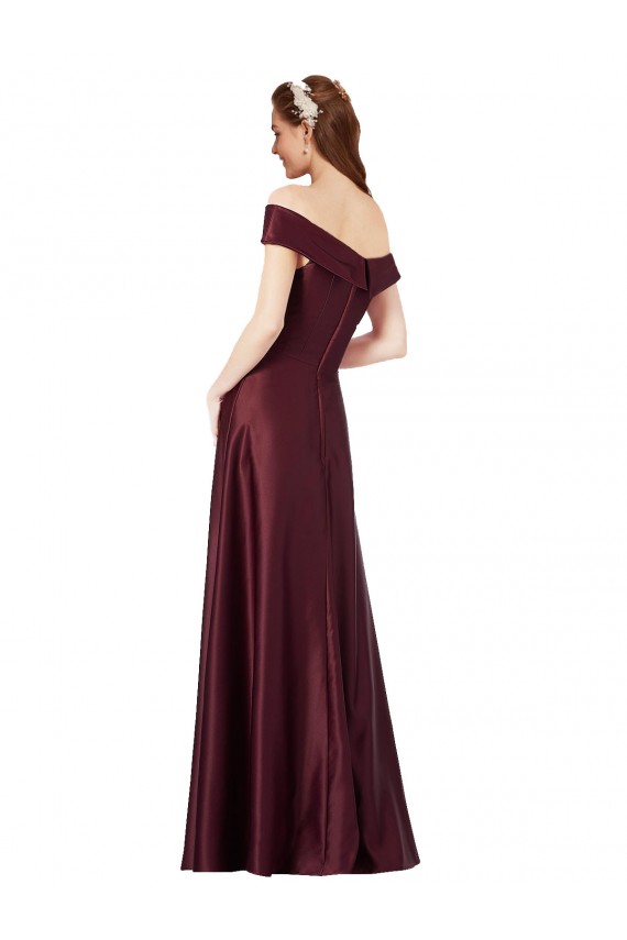 Long Off the Shoulder Formal Satin Bridesmaid Dress / Prom Dress with Thigh-high Slit Brisbane