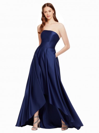 High Low Strapless Formal Satin Bridesmaid Dress / Prom Dress with Pockets Brisbane
