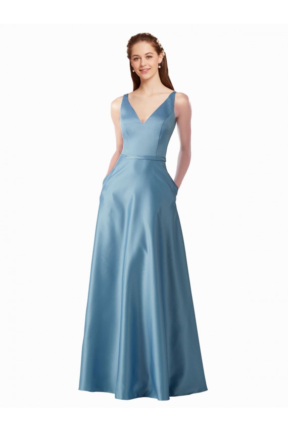 Classic Satin V-Neck A-Line Bridesmaids Dress with Pockets Brisbane
