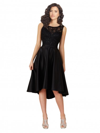 Short High Low Satin Cocktail Bridesmaid Dress with a Beaded and Embroidered Bodice Brisbane