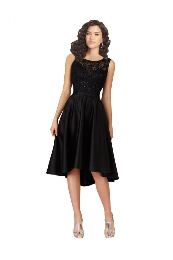 Short High Low Satin Cocktail Bridesmaid Dress with a Beaded and Embroidered Bodice Brisbane