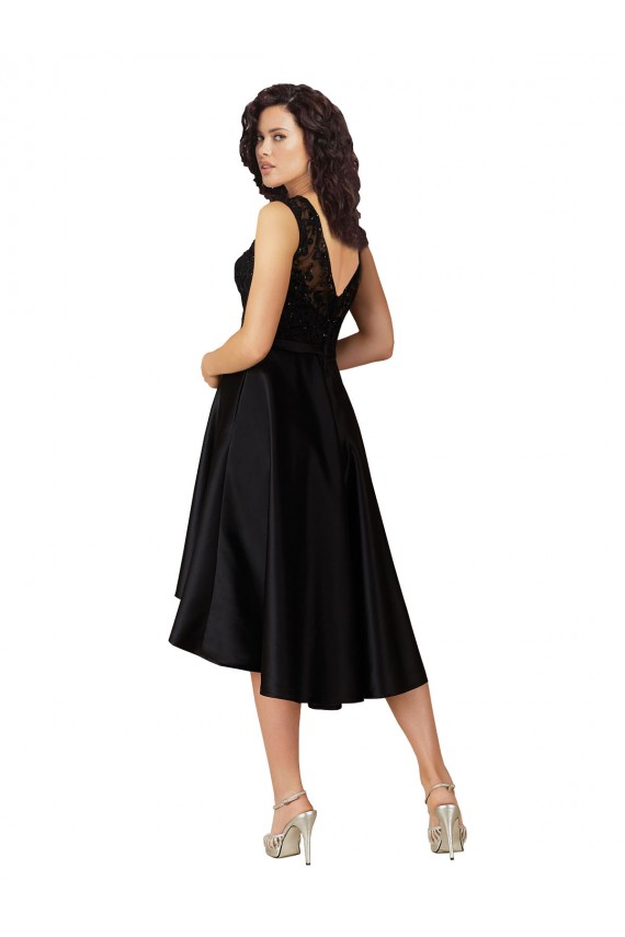 Short High Low Satin Cocktail Bridesmaid Dress with a Beaded and Embroidered Bodice Brisbane