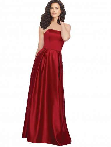 Strapless Satin Bridesmaids Dress with Beaded Pocket and Soft Pleating Brisbane