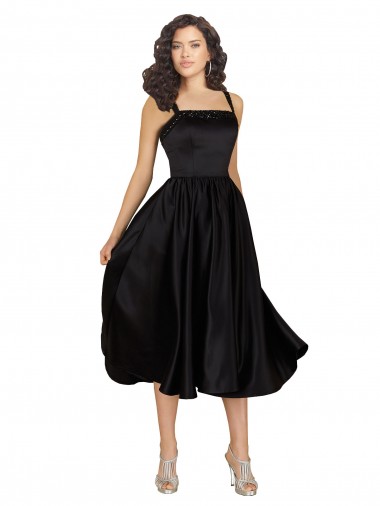 Short Cocktail Length Square Neck Satin Bridesmaid Dress / Prom Dress with Beading Brisbane
