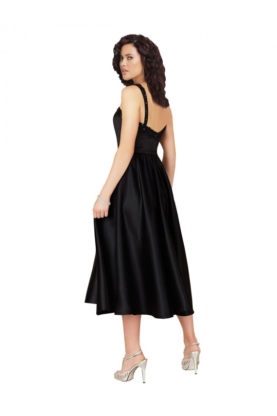 Short Cocktail Length Square Neck Satin Bridesmaid Dress / Prom Dress with Beading Brisbane