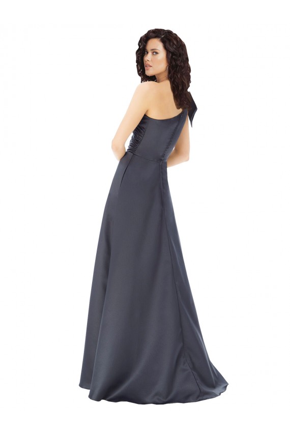 Rouched One Shoulder Floor Length Formal Satin Bridesmaid Dress / Prom Dress with Bow Brisbane