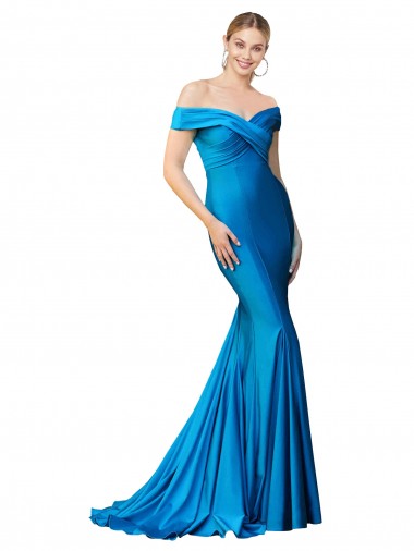 Off the Shoulder Long Chapel Train Formal Satin Bridesmaid Dress / Prom Dress Brisbane