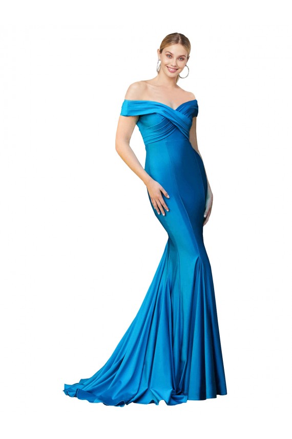 Off the Shoulder Long Chapel Train Formal Satin Bridesmaid Dress / Prom Dress Brisbane
