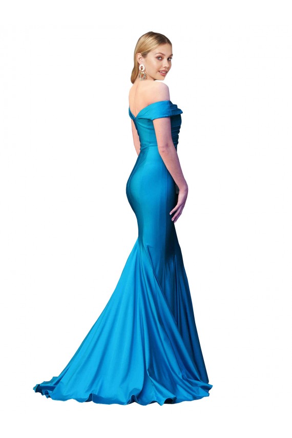 Off the Shoulder Long Chapel Train Formal Satin Bridesmaid Dress / Prom Dress Brisbane